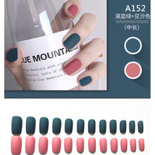 假指甲贴片美甲成品甲片女欧美中长款可反复拆卸穿戴式蝴蝶美甲 A152 湛蓝绿+豆沙色中