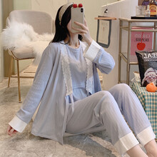 三件套月子服春夏季长袖纯棉孕妇睡衣产后产后哺乳喂奶衣3月4月出院服 1041 L码