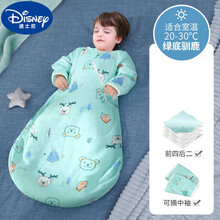 迪士尼（Disney）21年新品宝宝睡袋婴儿春秋薄款春夏天幼儿童纱布新生儿防踢被夏季四季通用 【前四后二20-30℃】绿底驯鹿 M码【衣长75CM，适合身高70-80CM】【参考