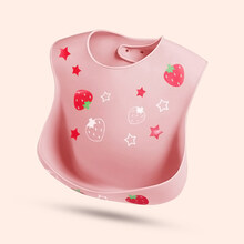 防水硅胶围嘴宝宝吃饭围兜儿童饭兜婴儿幼儿超软大号口水兜 草莓粉围兜(3D立体加大款)