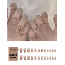 美甲贴片可拆卸假指甲长款新娘学生成品指甲贴片甲片美甲可穿戴式网红美甲持久假指甲反复指甲壳贴 AG2020(仅甲片)
