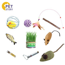petofstory宠物猫咪玩具10件套装陪伴用品(防真鱼激光笔老鼠笼剑麻球布鼠薄荷粉猫草种子逗猫棒发声鸡腿）