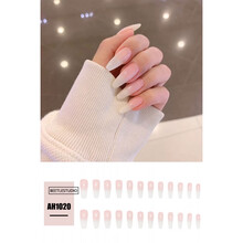 【24片】法式裸粉渐变超长梯形甲片自然服帖美甲片成品可拆卸网红甲片潮 AH1020