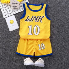 儿童背心运动套装球服男童短袖套装宝宝篮球服夏季短裤 PA-01球服黄色 90cm