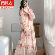 南极人专柜品质孕妇春装连衣裙大码2021春秋新款网红洋气时尚孕妈装碎花雪纺春季装气质方领法式收腰长裙 图片色 XL