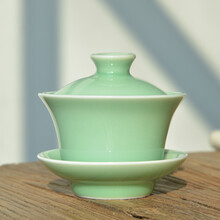 涵青堂 大号手工陶瓷盖碗 龙泉青瓷三才碗 带盖茶碗茶杯茶具敬茶碗 175ml 弟窑梅子青