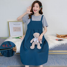 敏潮格伦孕哺两用连衣裙时尚款裙子2021新款夏季背带裙洋气孕妇裙 蓝色哺乳款 XL