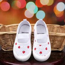 迪士尼旗舰官方店轻奢品牌新品儿童布鞋幼儿园室内体操防滑舞蹈鞋男女童帆布鞋运动小白鞋一脚蹬 W06草莓 23码内长约13.9cm