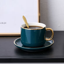咖啡杯套装英式轻奢陶瓷咖啡杯欧式小创意咖啡杯下午茶茶具 藏蓝1杯1碟1勺