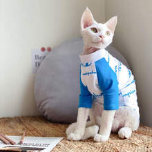 春夏纯棉运动T恤猫咪可爱宠物衣服无毛猫斯芬克斯德文柯尼斯潮服 白色 S-小型