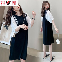 【专柜品质】雅鹿孕妇夏装潮妈网红洋气夏天裙子夏2021新款感孕妇连衣裙夏季特价高品质女装 黑色 XXL