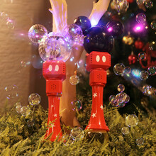 鑫思特 儿童迪士尼泡泡棒米奇米妮吹泡泡机3女孩ins网红全自动仙女棒防漏泡泡补充液益智玩具节日礼物 透明蓝【送电池+螺丝刀+90ml泡泡水】