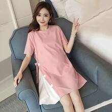 苒祺祺孕妇装夏装时尚新款洋气短袖潮辣妈个性小清新裙子孕妇连衣裙夏款 粉色 L