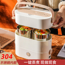 健丝美加热饭盒可插电上班族保温电热蒸煮自热便当盒便携带饭桶锅Tx 双层四胆 （带保温袋）