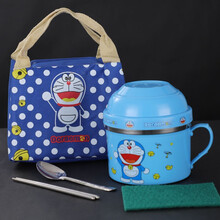 筷创 儿童饭盒小学生防烫带盖不锈钢餐盒女可爱饭缸饭盒便当盒学生 旋盖款：蓝色-送餐具+保温袋