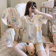 孕妈哺乳睡衣夏季 两件套孕妇哺乳睡衣春夏季短袖纯棉产妇月子服夏天产后喂奶装夏款 2216YY10 L建议100-120斤