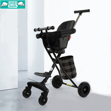 洛欧辰溜娃神车带娃五轮儿童婴儿手推车三轮车1-2-3-4-5岁轻便折叠旅游神器 黑色牛角把小轮