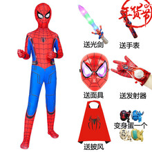 漫威钢铁蜘蛛侠衣服 儿童紧身衣cos连体衣发射器 童装套装男孩t恤 新款蜘蛛侠六件套 150码