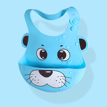宝宝吃饭围兜硅胶防水超软婴儿小孩儿童幼儿口水围嘴神器喂饭兜兜 硅胶款【3孔0-3岁】蓝色海豹