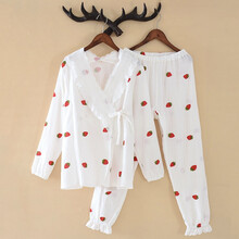 十月结晶同款月子服夏款纯棉纱布产后产妇哺乳3月份4夏季薄款透气吸汗孕妇睡衣 草莓和服月子服-白色 M