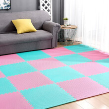 明德 泡沫拼接地垫防滑儿童爬爬垫加厚 高颜值钻石纹加大爬行地垫卧室防摔 粉色+马卡龙绿色 60*60*1.4cm/6片+12个边条