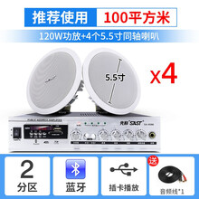 先科 同轴吸顶喇叭重低音嵌入式吊顶天花音响无线蓝牙功放机家庭背景音乐系统套装公共广播广播音箱 4个5.5寸同轴吸顶+功放