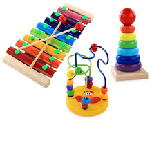 创意木质手敲琴幼儿童益智玩具6-12个月宝宝1-2-3周岁半木琴乐器生日礼物 八音琴+小绕珠+彩虹塔