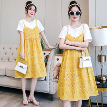 孕妇装夏装2021新款薄款孕妇连衣裙夏装潮时尚款孕妇裙夏季潮妈哺乳衣服夏天裙子 黄色裙子 L【建议115-130斤】