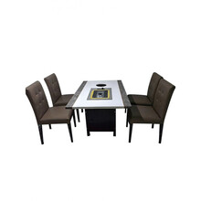 商用火锅桌子 大理石烤涮一体桌火锅桌子电磁炉一体无烟韩式烧烤桌烤肉桌子商用 皮质沙发/米 官方标配