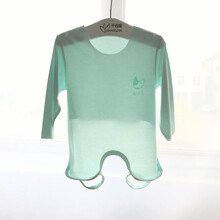 宝宝肚兜背心短袖长袖式婴儿夏季薄款无骨痕莫代尔连体哈衣随心裁 长袖式浅豆绿 无骨薄如蝉翼 73cm