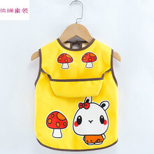 儿童罩衣宝宝饭兜防水春夏反穿护衣婴幼儿围裙兜吃饭衣防脏画画衣yc 小兔子黄色 15(90码建议0-3岁)