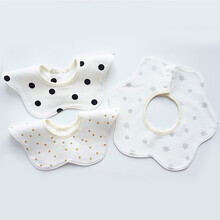【三条装】稚心婴儿可爱防水围嘴男女宝宝卡通360旋转围兜儿童吃饭小围巾围脖口水巾 星星波点控 0-2岁 3条装