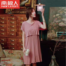 南极人升级舒适面料孕妇睡裙怀孕外穿短袖哺乳裙薄款睡衣产妇月子服喂奶衣春夏 高级红 160(M)