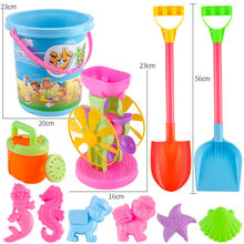 沙滩玩具儿童玩具宝宝戏水玩沙套装戏水玩沙玩具玩沙漏沙滩桶工具 蓝色/大号/高圆桶/11件套