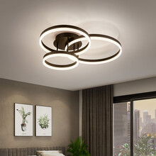 汉宫 卧室灯北欧现代简约轻奢网红吸顶灯具创意艺术家用书房卧房灯饰 黑色/三圈30+40+50cm/无极调光85W