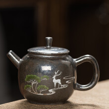 裕凡 复古三才盖碗茶杯陶瓷  单个手工泡茶碗泡茶杯手抓壶套装  茶壶泡茶壶单壶手工壶不烫手 功夫茶具 复古茶壶（吉祥鹿）