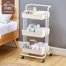 制物家 落地置物架卧室收纳小推车带轮子可移动婴儿用品储物架适宜客厅家用浴室架子 （精灵小推车 极地白）