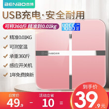 【闪电发货】德国本博（BENBO）电子秤人体精准称重体脂秤充电体重秤家用减肥健康秤USB充电 升级USB快充+安全大圆角+室温测量-玫瑰金