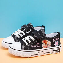 迪士尼爆版儿童帆布鞋2021年新款软底女童可爱小孩子低帮韩版男童涂鸦魔术贴靓丽 黑色 26内长16.5cm