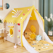 智扣（ZHIKOU）儿童帐篷游戏屋室内公主男孩女孩宝宝玩具家用小屋玩具屋 黄色城堡 实木1.3棉垫+棉球灯+雪花灯+云朵