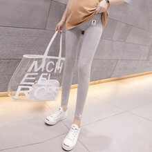 米度丽 孕妇裤子夏季薄款孕妇打底裤外穿春秋大码长裤托腹裤子鲨鱼裤秋装 777-小猫款 浅灰色 L