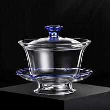 极简造物 沁莲玻璃盖碗三才茶碗不烫手沏茶泡茶杯功夫茶具单个 宝蓝色