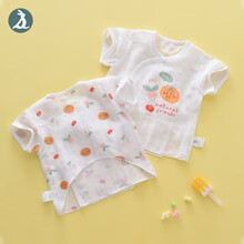 盛哲卡 新生儿衣服纯棉纱布薄短袖婴儿上衣绑带0-3个月宝宝和尚服护肚衣夏季2件装 橘色南瓜半背衣 52cm（2件装）
