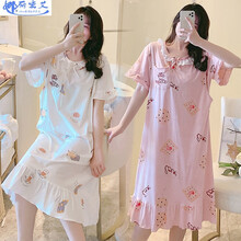 娜丽密艾孕妇睡裙夏纯棉月子服产后哺乳期喂奶睡衣夏天产妇连衣裙 yy885#白色 XL码