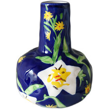 手捏手绘釉下彩艺术花瓶系列/繁花多造型花器摆件 深蓝色花瓶 口4.5*13*17cm-B1