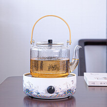 简约电陶炉茶炉煮茶器小型迷你烧水泡茶电热提梁玻璃家用煮茶壶 千余海水江崖古月蒸煮