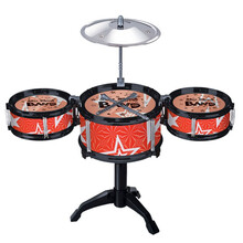 儿童大号架子鼓爵士鼓儿童初学者音乐玩具打击乐器敲打鼓男孩玩具3-6岁节奏培养锻炼音乐爱好 迷你黑框三鼓-红色