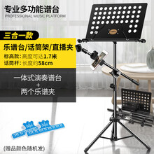 京炫（JINGXUAN)乐谱架琴便携式家用吉他架子鼓小提琴古筝升降折叠曲谱台书架 【支持话筒+手机1.7米】黑+2谱夹