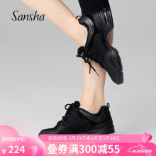 三沙（sansha）运动舞蹈鞋女广场舞跳舞跑步低帮透气网面软底H22M 黑+黑织带 37