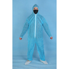 一次性工作防油水服酵素浴服无纺布防护服成人防尘隔离服 天蓝有帽无脚 L